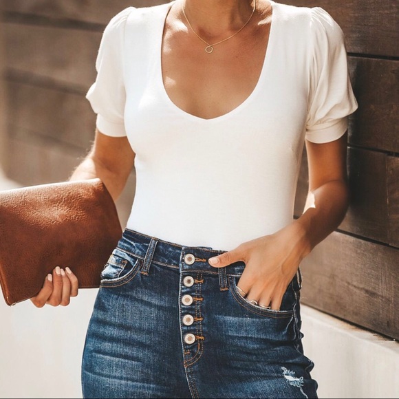 LAST‼️ Roxy Puff Sleeved Bodysuit-White - Picture 4 of 8